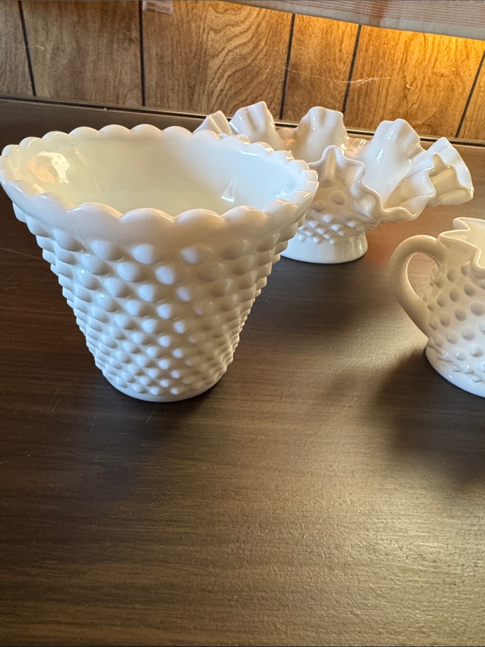 Vintage White Hobnail Milk Glass Vase and Mugs Set - Elegant Home Accents - Picture 6 of 14
